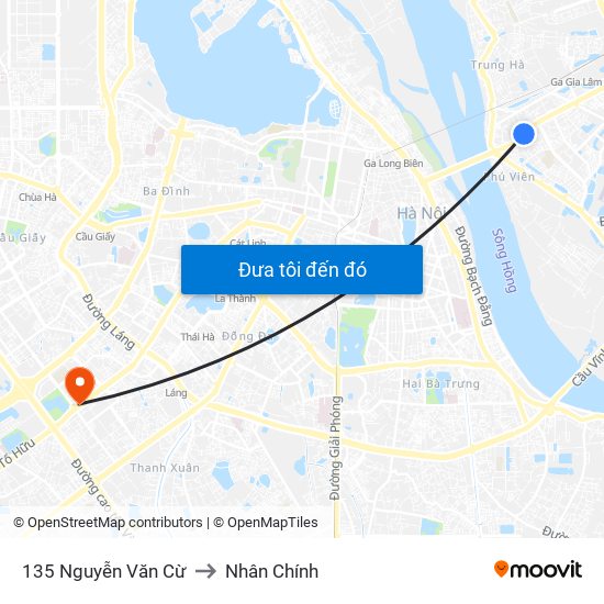 135 Nguyễn Văn Cừ to Nhân Chính map