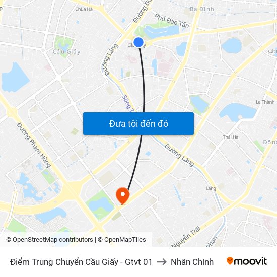 Điểm Trung Chuyển Cầu Giấy - Gtvt 01 to Nhân Chính map