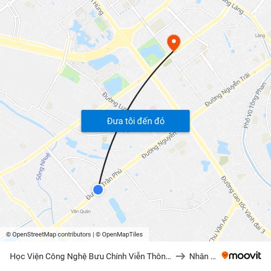 Học Viện Công Nghệ Bưu Chính Viễn Thông - Trần Phú (Hà Đông) to Nhân Chính map