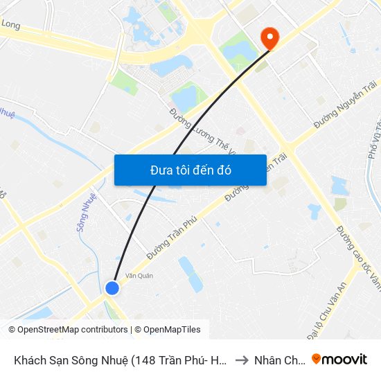 Khách Sạn Sông Nhuệ (148 Trần Phú- Hà Đông) to Nhân Chính map