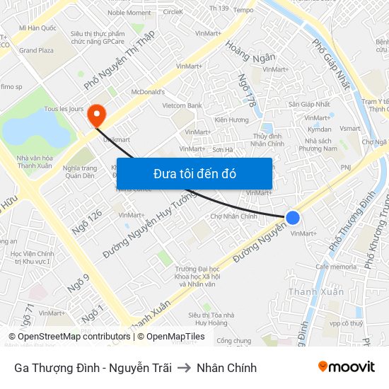 Ga Thượng Đình - Nguyễn Trãi to Nhân Chính map