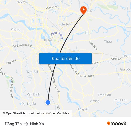 Đồng Tân to Ninh Xá map