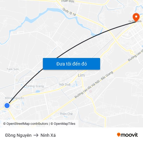 Đồng Nguyên to Ninh Xá map