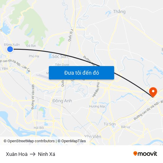 Xuân Hoà to Ninh Xá map