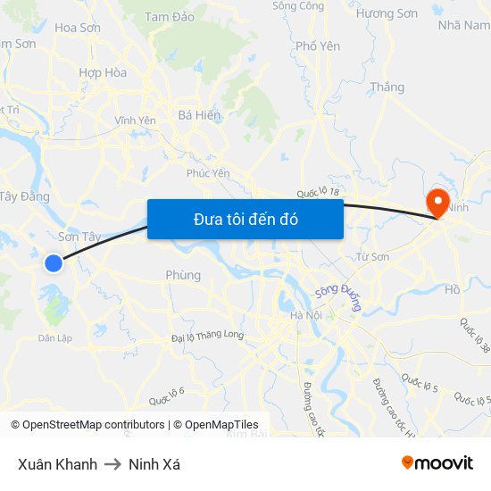 Xuân Khanh to Ninh Xá map