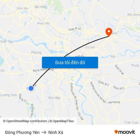 Đông Phương Yên to Ninh Xá map