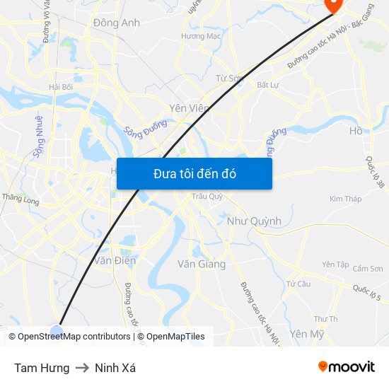 Tam Hưng to Ninh Xá map