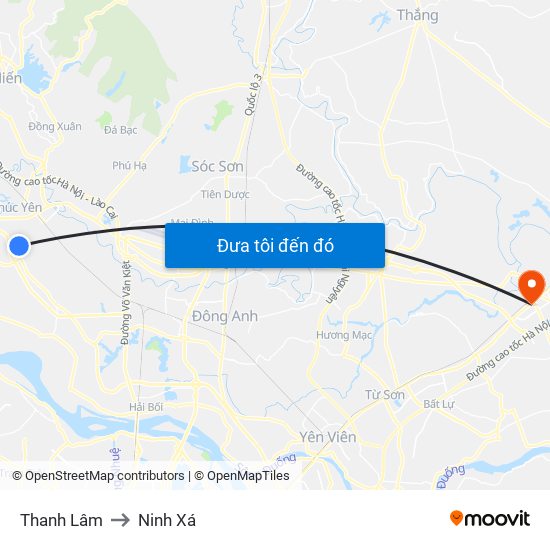 Thanh Lâm to Ninh Xá map