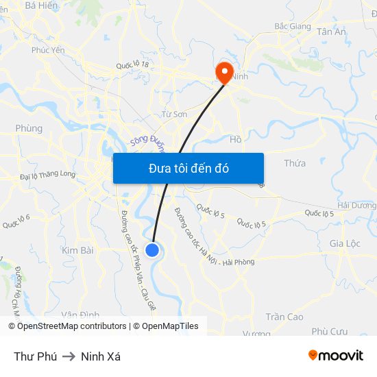 Thư Phú to Ninh Xá map