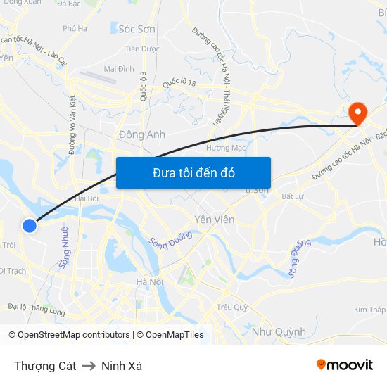 Thượng Cát to Ninh Xá map