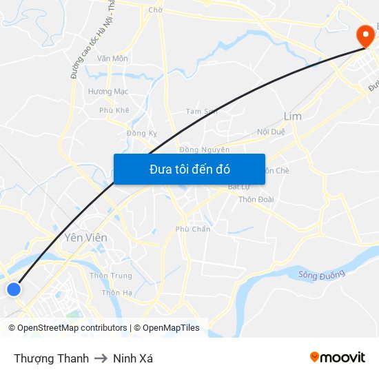 Thượng Thanh to Ninh Xá map