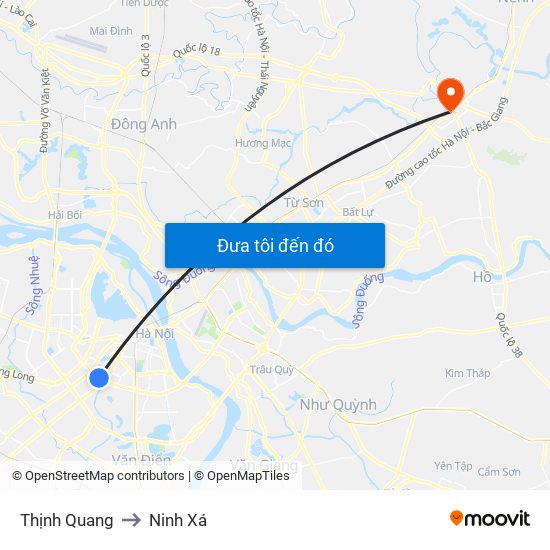 Thịnh Quang to Ninh Xá map