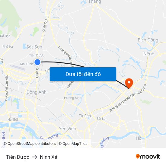 Tiên Dược to Ninh Xá map