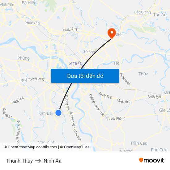 Thanh Thùy to Ninh Xá map