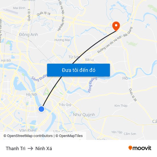 Thanh Trì to Ninh Xá map