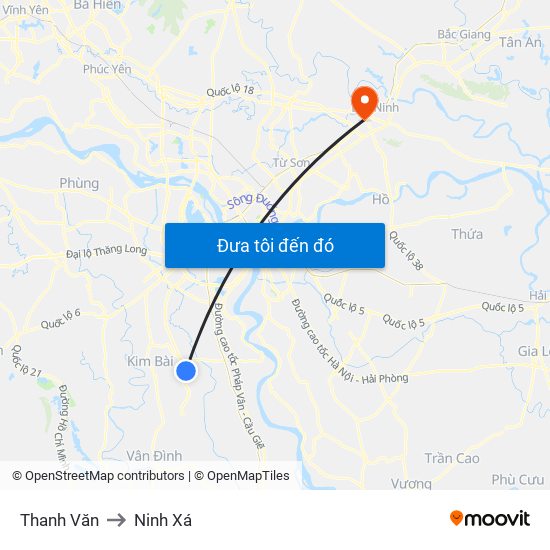 Thanh Văn to Ninh Xá map
