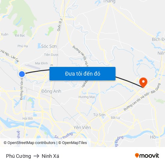 Phú Cường to Ninh Xá map