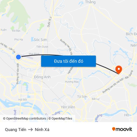 Quang Tiến to Ninh Xá map
