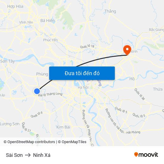 Sài Sơn to Ninh Xá map