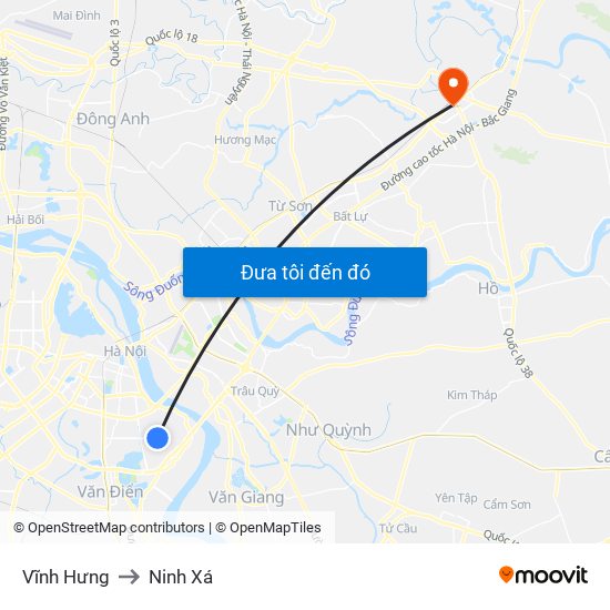 Vĩnh Hưng to Ninh Xá map