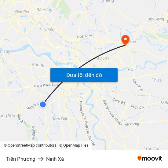 Tiên Phương to Ninh Xá map