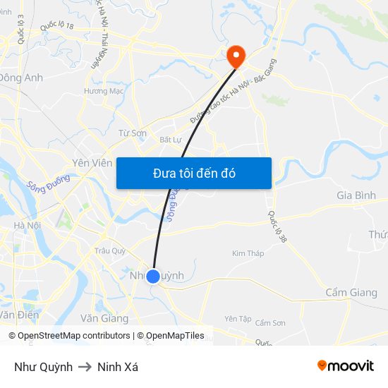 Như Quỳnh to Ninh Xá map