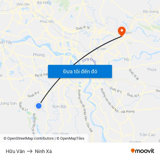 Hữu Văn to Ninh Xá map