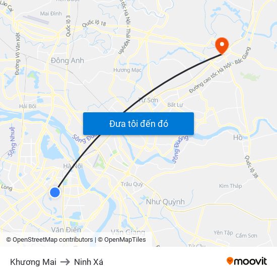 Khương Mai to Ninh Xá map