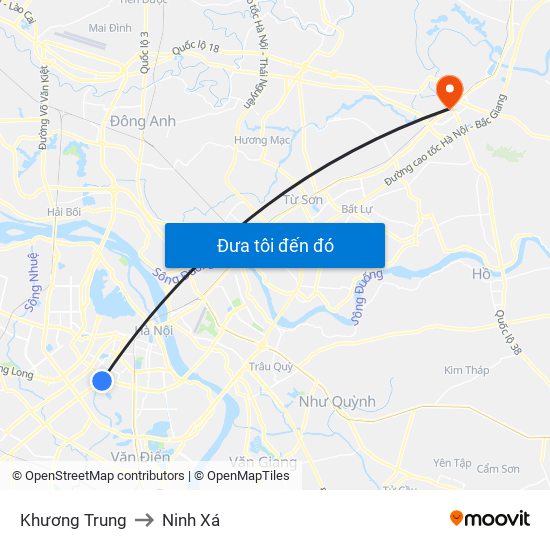 Khương Trung to Ninh Xá map