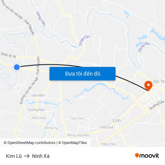 Kim Lũ to Ninh Xá map