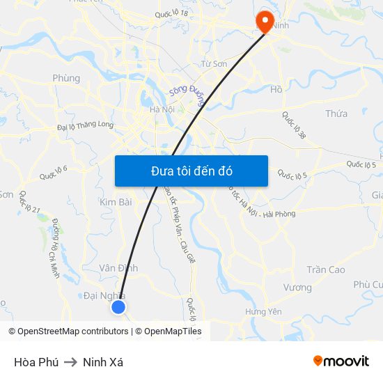 Hòa Phú to Ninh Xá map