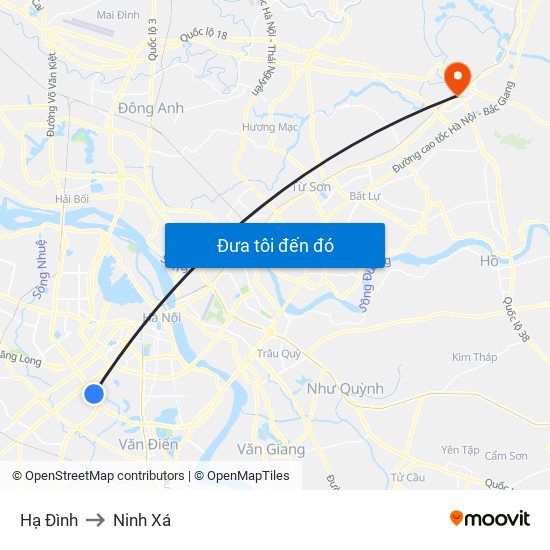 Hạ Đình to Ninh Xá map