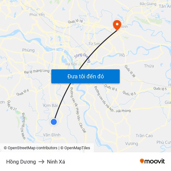 Hồng Dương to Ninh Xá map