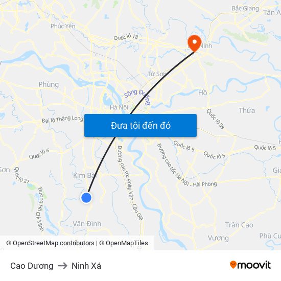 Cao Dương to Ninh Xá map