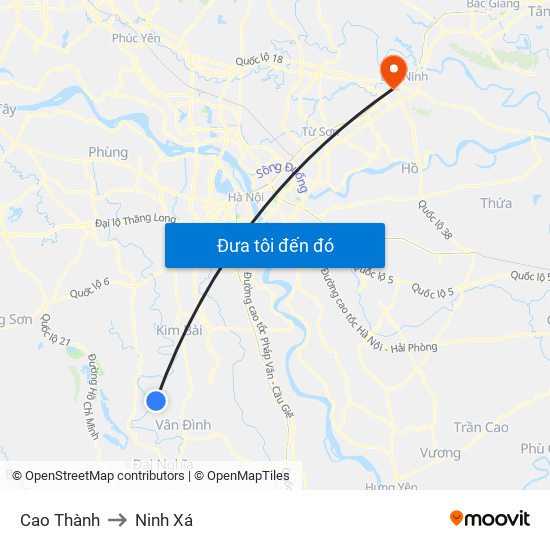 Cao Thành to Ninh Xá map
