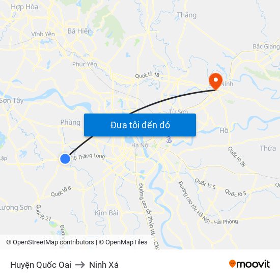 Huyện Quốc Oai to Ninh Xá map