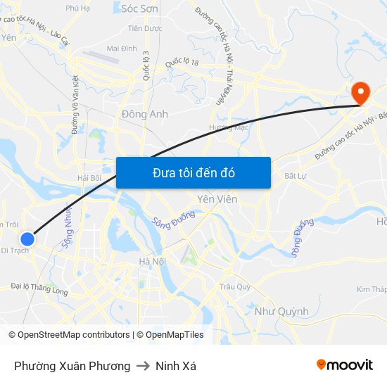 Phường Xuân Phương to Ninh Xá map