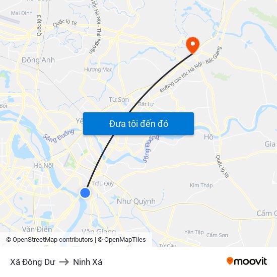 Xã Đông Dư to Ninh Xá map