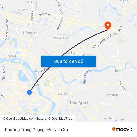 Phường Trung Phụng to Ninh Xá map