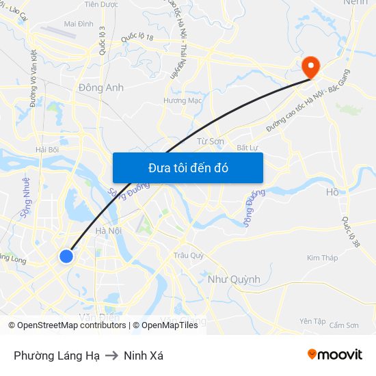 Phường Láng Hạ to Ninh Xá map