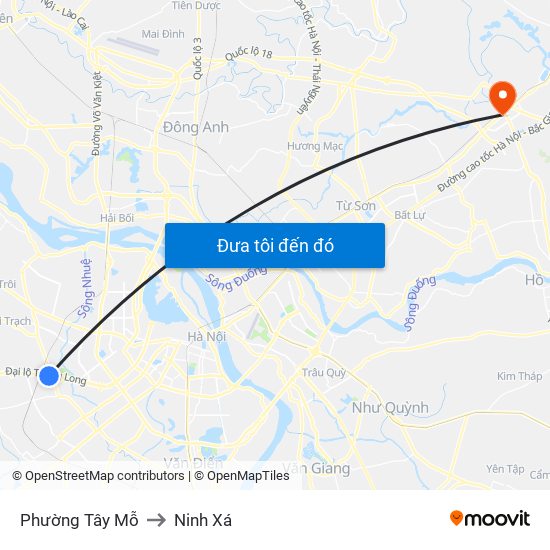 Phường Tây Mỗ to Ninh Xá map