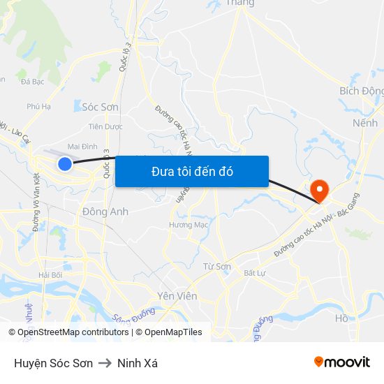 Huyện Sóc Sơn to Ninh Xá map
