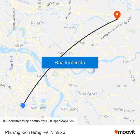 Phường Kiến Hưng to Ninh Xá map