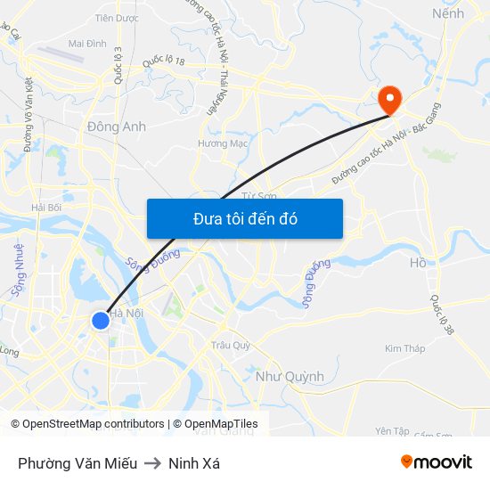 Phường Văn Miếu to Ninh Xá map