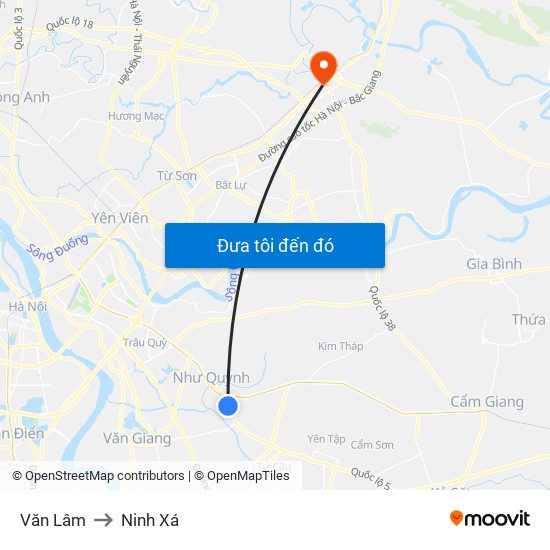 Văn Lâm to Ninh Xá map