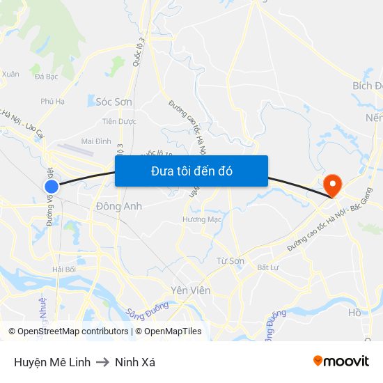 Huyện Mê Linh to Ninh Xá map