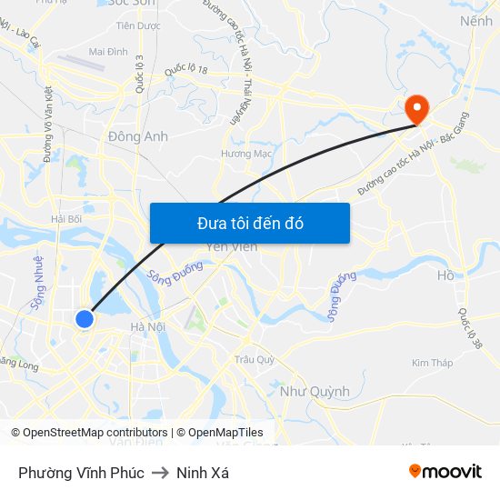 Phường Vĩnh Phúc to Ninh Xá map