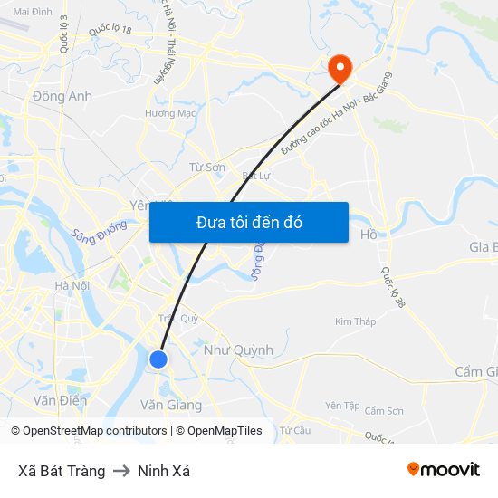 Xã Bát Tràng to Ninh Xá map