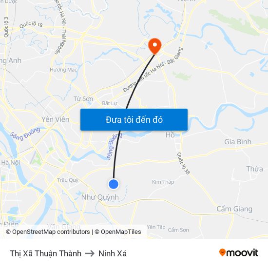 Thị Xã Thuận Thành to Ninh Xá map