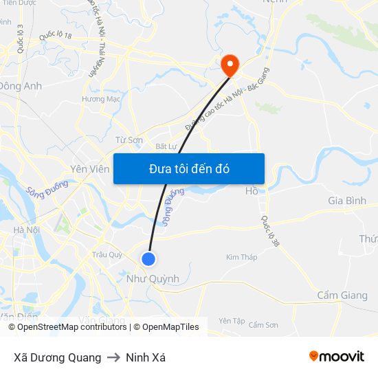 Xã Dương Quang to Ninh Xá map